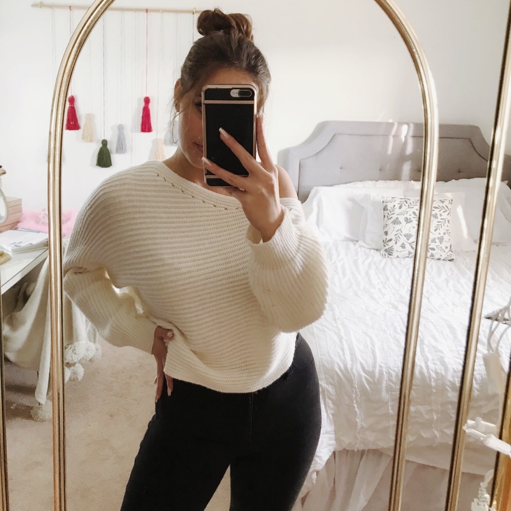 White off the shoulder sweater